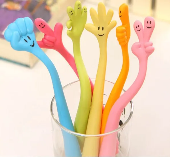 12pcs Creative stationery lovely nice 6 different finger gesture shape ballpoint pen bent Flexible pen