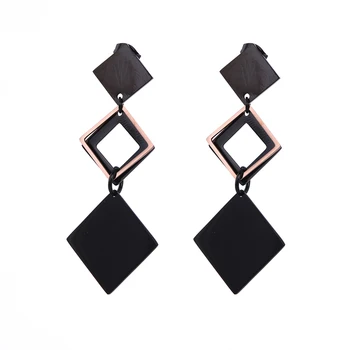 

EUEAVAN 5 Pairs Black Long Multiple Rhombus Combined Drop Earrings Stainless Steel Geometric Jewelry For Party Daily Wear