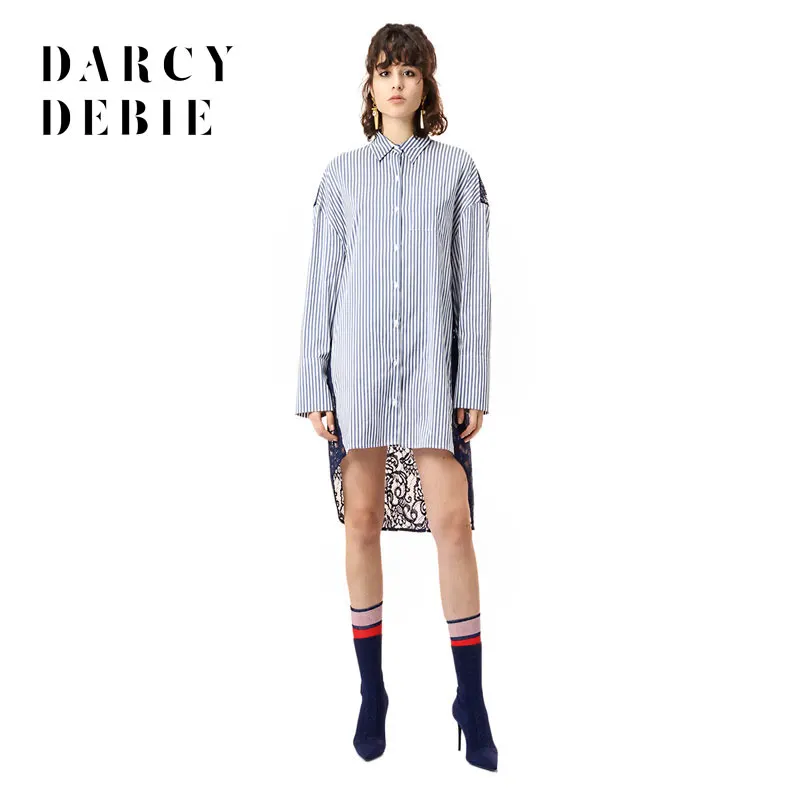 Darcydebie 2018 Лето Для женщин Повседневное прямые Лоскутные рубашки платье отложной