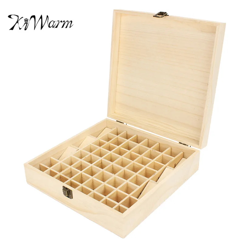 

KiWarm Convenient Portable 58 Slots Essential Oil Wooden Storage Box Case Container Aromatherapy Bottles Organizer Holder