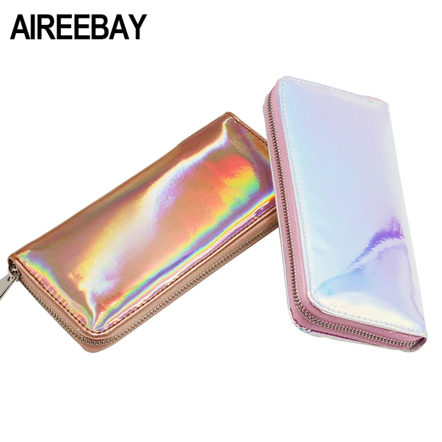 AIREEBAY Hologram Wallet Female Clutch Long Holographic Ladies Bag Girl With Zipper Coin Purse Card Id Holders Women Wallets