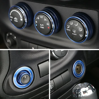 

6Pcs Blue Interior Audio Air Conditioning Button Cover Decoration Twist Switch Ring Trim for Jeep Wrangler JK JKU 2011-2016