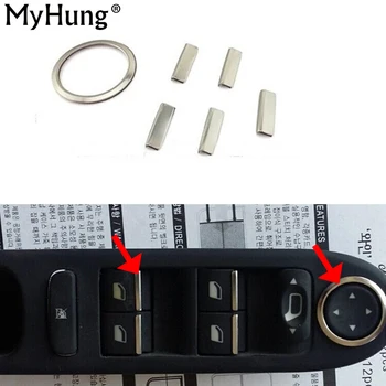 

For PEUGEOT 307 Car Window Paillette Lift Switch Decoration Stickers Lift Push Button Trim Cover Chrome 6pcs Per Set Car-Styling