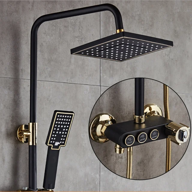 Senducs Black Gold Thermostatic Shower Set Fashion Black Shower Head