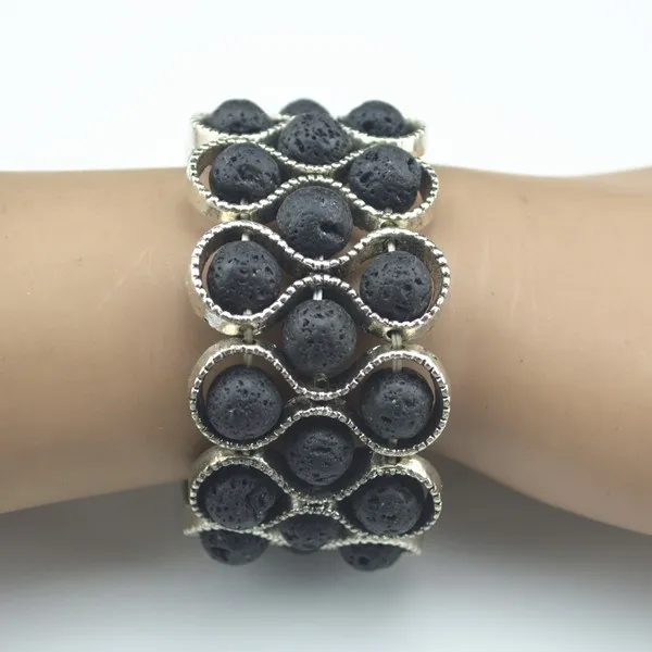 BH1 Rock Lava Volcano Stone Elastic Bracelet Bead Strand Bangle Jewelry Factory Price Vintage Tibet Alloy wholesale | Украшения и