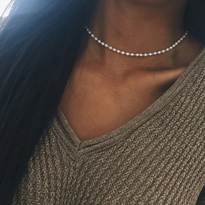 

Fashion White Faux Pearl Beads Necklace Elegant Imitation Fake Pearl Choker Necklace Bridal Women Party Jewelry XL979