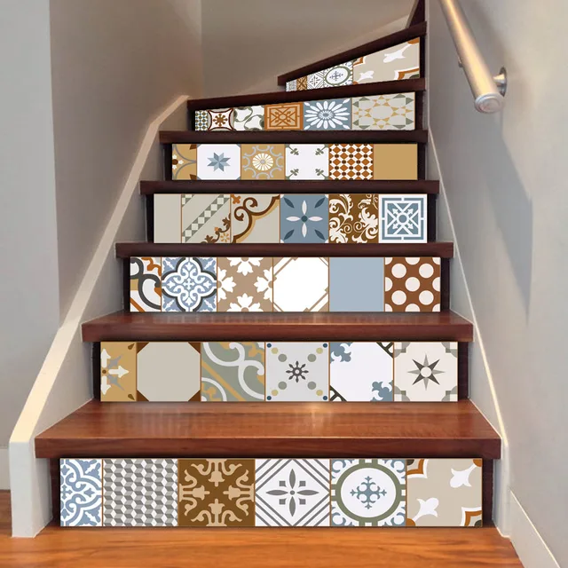 6pcs Set 18cm X 100cm Personality Style Ceramic Tile Stairs 6pcs Set 18cm X 100cm Personality Style Ceramic Tile Stairs Decoration Sticker Art Pegatinas