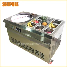 Free shipping fried ice cream roll machine / Thailand fry ice cream machine single pan with 6 buckets and refrigerated R410A