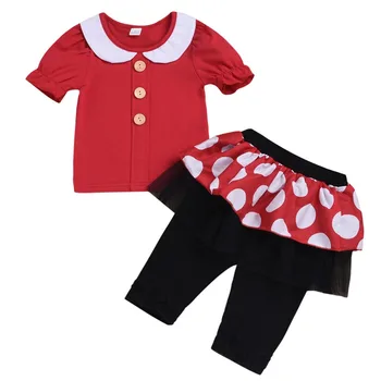 

2pcs Set Newborn Baby Girl Clothes Minnie Fancy Dress Up Short Sleeve Tops Polka Dot Skirt Leggings Cute Baby Cake Smash Outfits