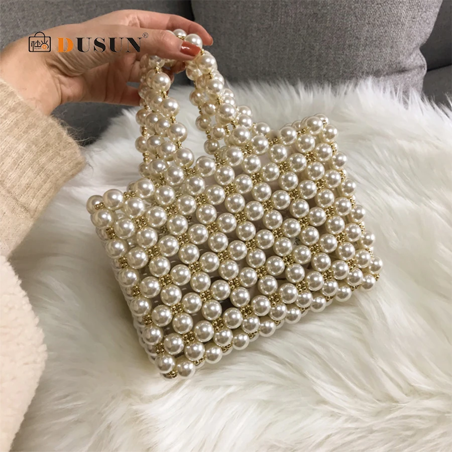 

DUSUN Women's Handbags Retro Bolsa Feminina Luxury Handbags Women Bags Designer Hand-woven Pearl White Bags for Women 2019 New