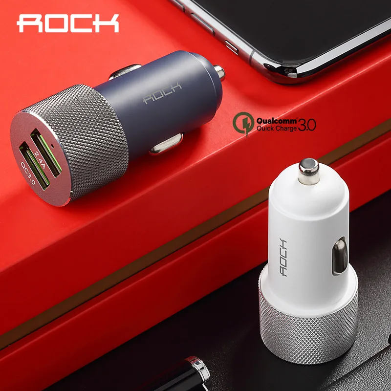 روك QC 3.0 شاحن سيارة 5 V 3.4A المزدوج USB تهمة سريع ل iphone X 7 8 باد سامسونج هواوي Xiaomi سريع شحن محول السفر