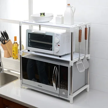 

DIY Multi-functional Microwave Oven Rack Shelf Adjustable Standing Type Double Kitchen Storage Holders Stainless Steel Rack