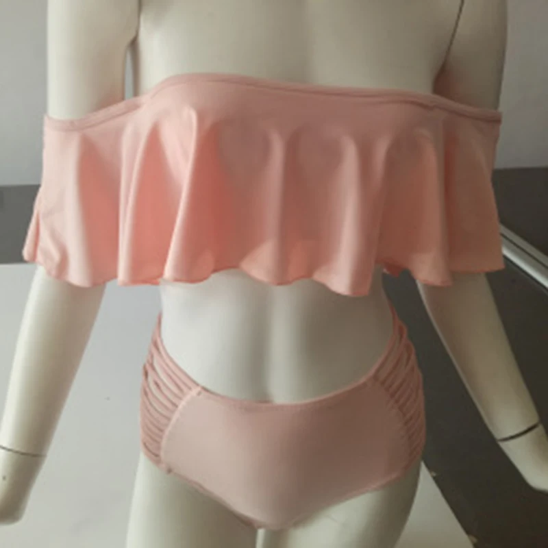 Swimsuit High Waist Bikini Brazilian Bikini Split Large Ruffled Bra Shoulder Bikinis Sexy Female Beach Swim Swim suit (16)