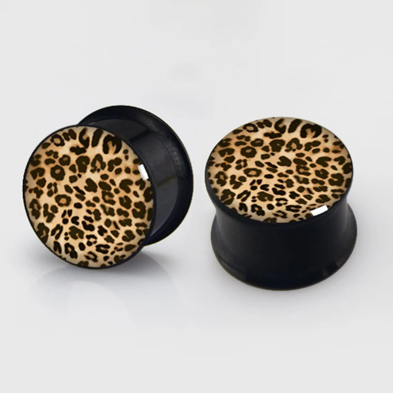 Flesh Ohr Tunnel Plug Piercing Kunststoff Leopard Leo Look Mit - Foto 6