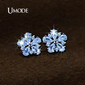 UMODE Top quality Pure AAA CZ Cubic Zirconia Stone May Flower Stud Earrings Birthday Gift Jewelry UE0028