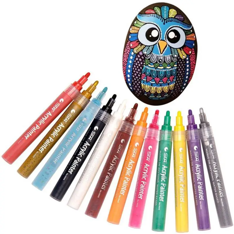 Metallic Marker Pens 12 pcs Acrylic Paint Pen for Ceramic Painting