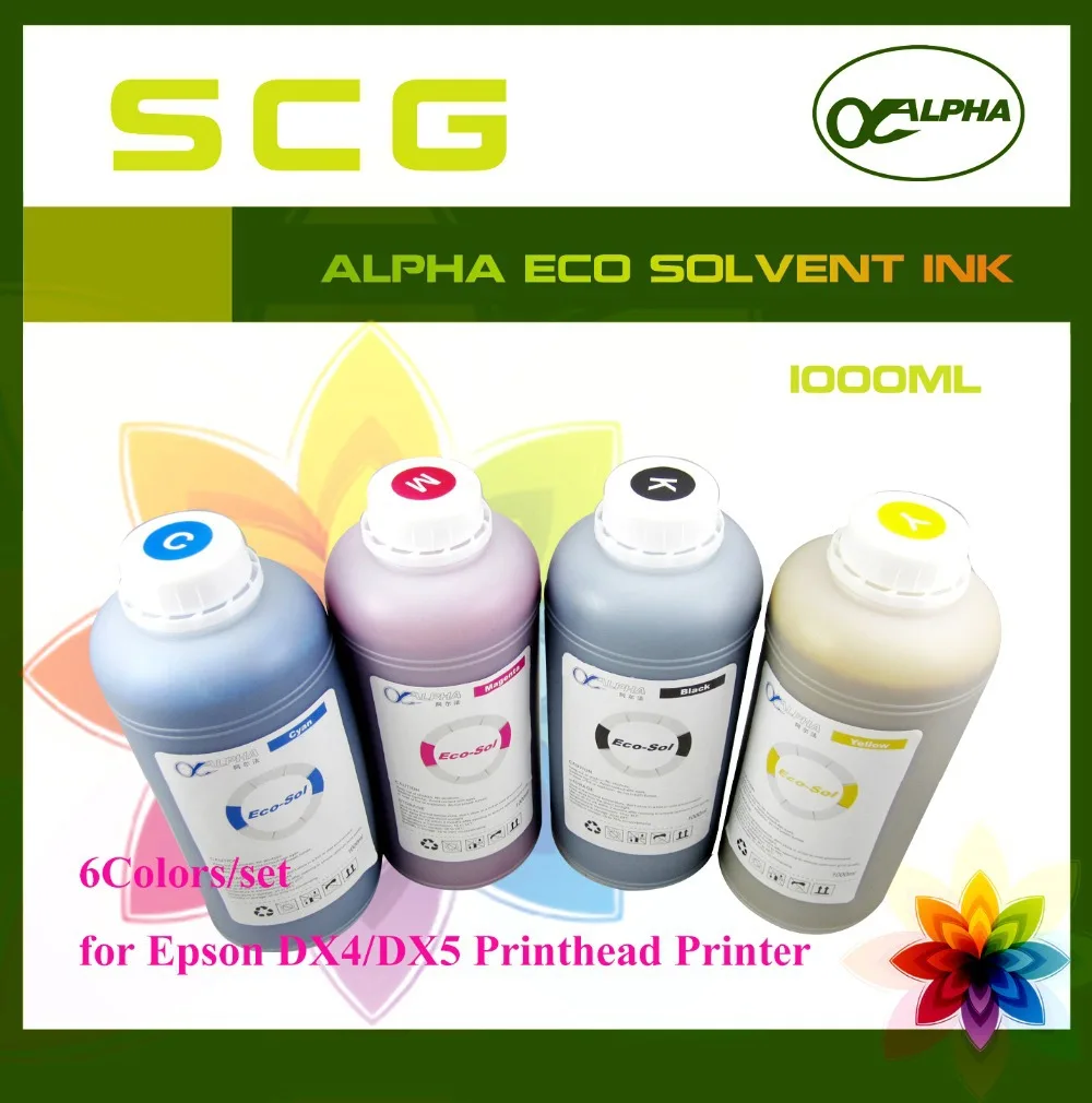 New Alpha Printer Bulk Solvent Ink 1000ml for Epson DX4 DX5 Head Printer (6colors/set)