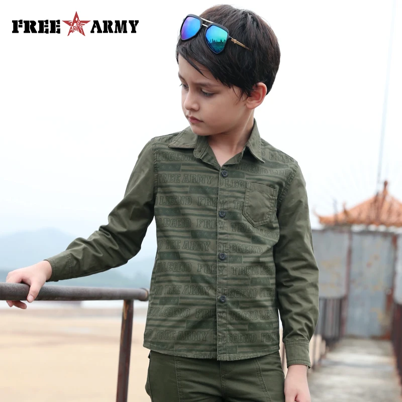 

Brand Spring Boys Shirt Letters Printing Long Sleeve Pure Cotton Turn Down Collar Boy's Top Shirts Children's Clothing TN-368