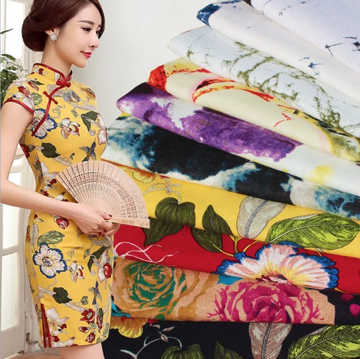 

Meter Ink And Wash Clothes Dresses Fabric Linen Cotton Floral Tissu Tablecloth Home Decorative Cloth Sewing Textile MM1001