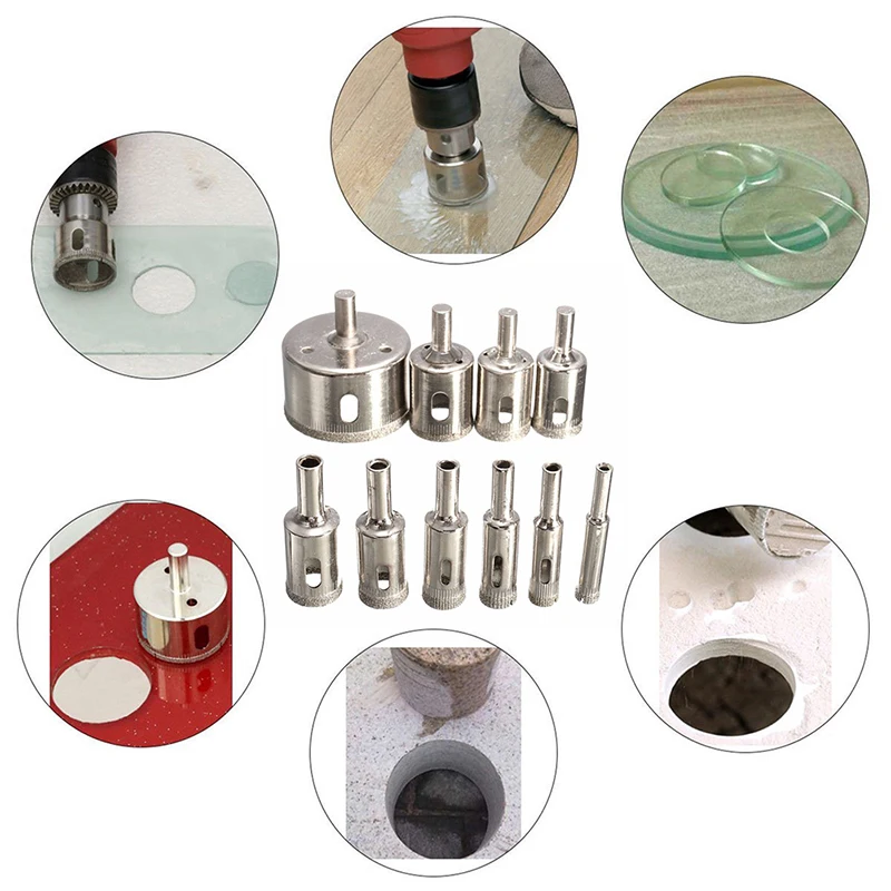 10PCS/set High Quality Steel 6-30mm Diamond Coated Core Hole Saw Drill Bits Tool Cutter For Tiles Marble Glass Granite Drilling