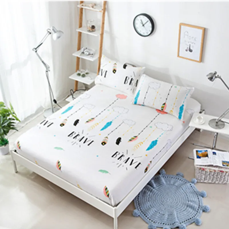 

Cotton Fitted Sheet Twin Double King Size Bed Sheet with Elastic Color Geometric Fitted Sheet Sets Pillowcase Duvet Cover