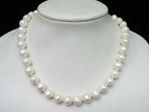 

FREE SHIPPING>>@@@ A1911 necklace white freshwater pearl 10mm baroque beads 18