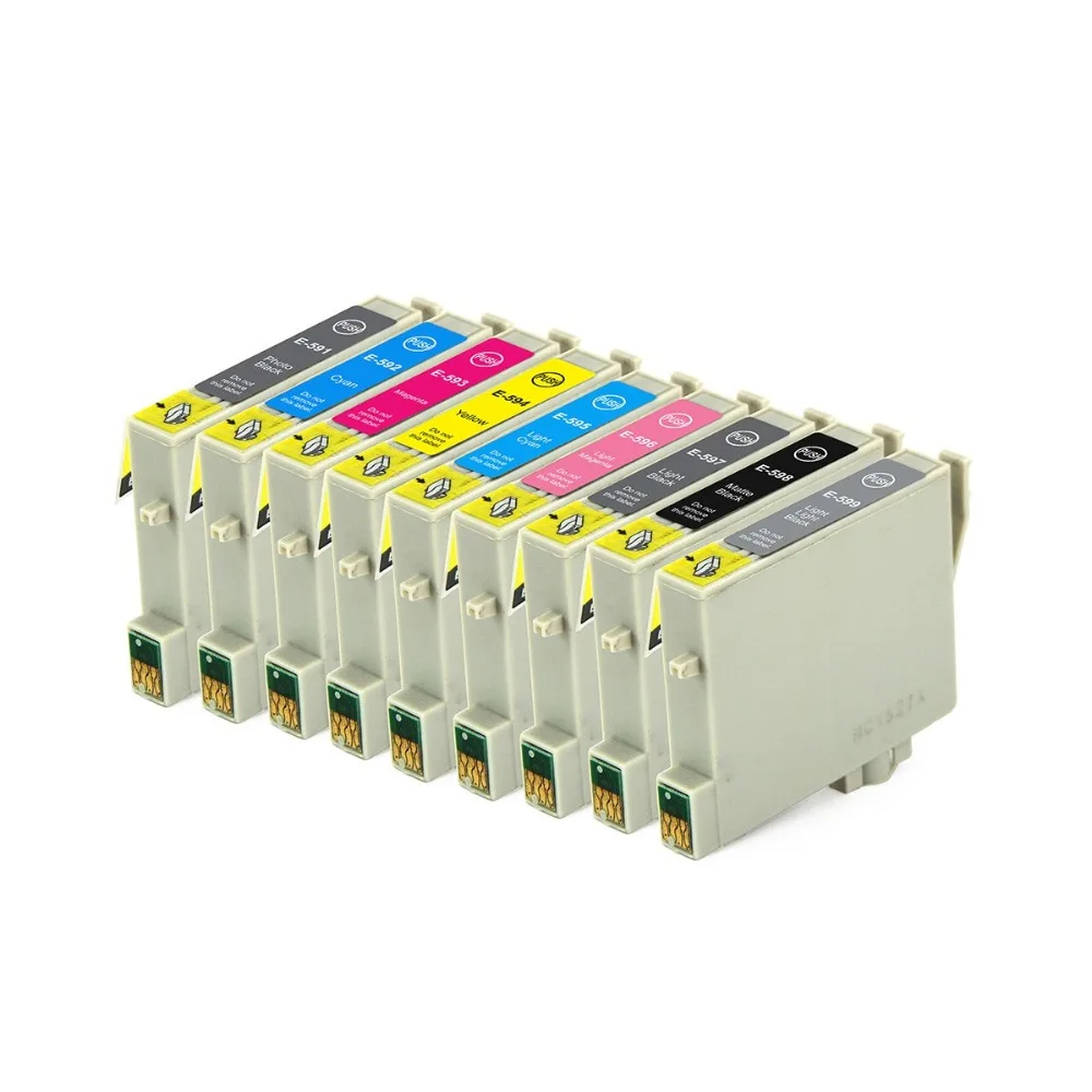 

Full Ink 9PCS Ink Cartridge T0591 T0592 T0593 T0594 T0595 T0596 T0597 T0598 T0599 Printer for Epson Stylus Photo R2400 with chip