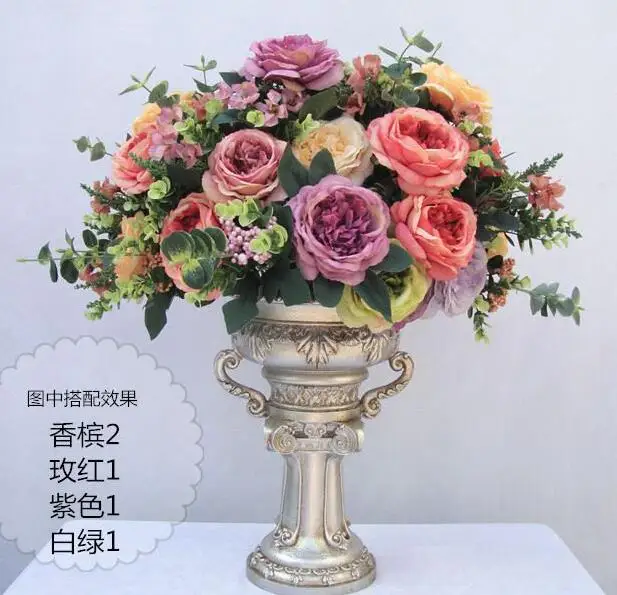 

HI-Q 1 large bouquet vintage 12 forks oil painting hibiscus roses artificial hibiscus penoy silk flowers free shipping