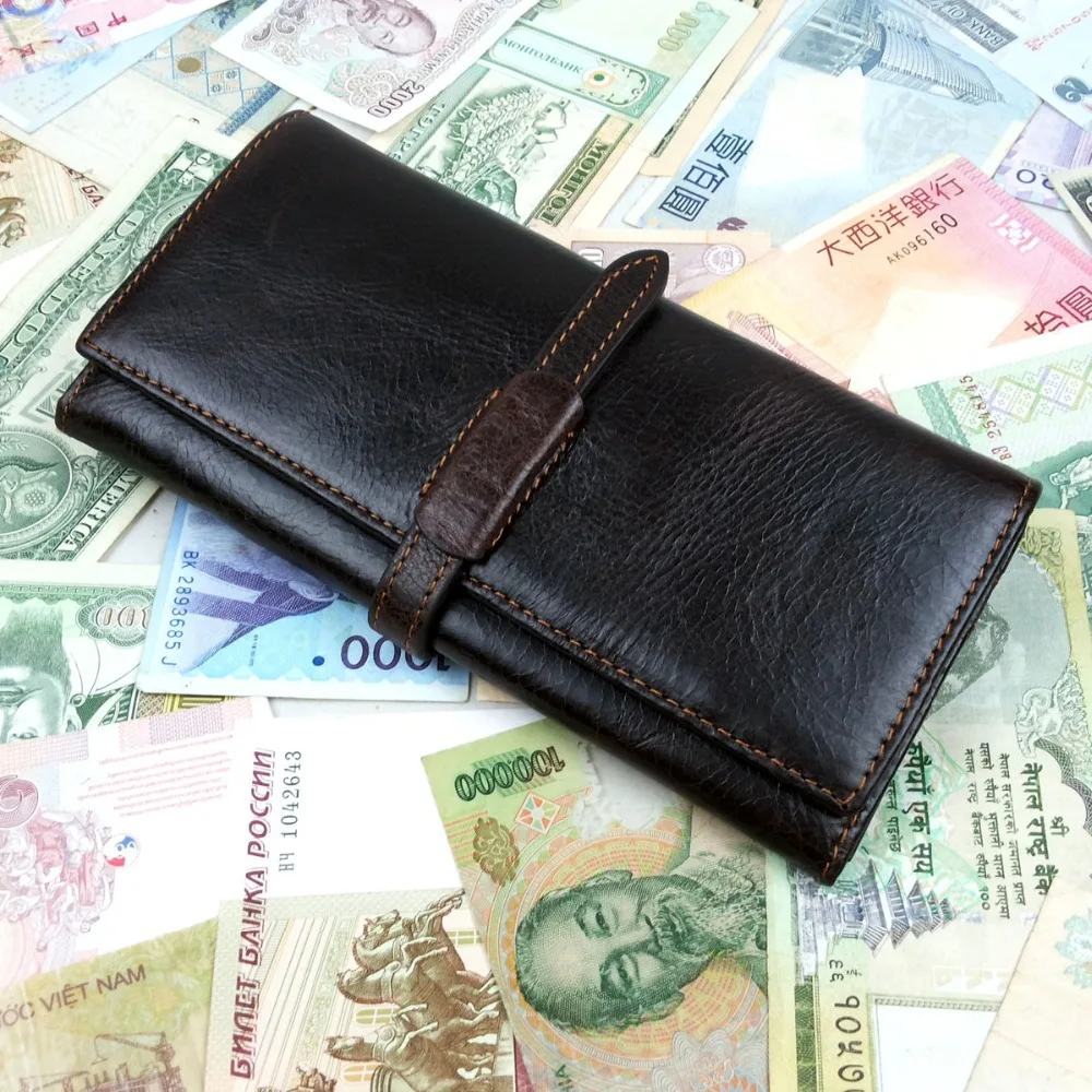 

Genuine leather men wallet casual fashion long wallet first layer of cowhide drawstring purse