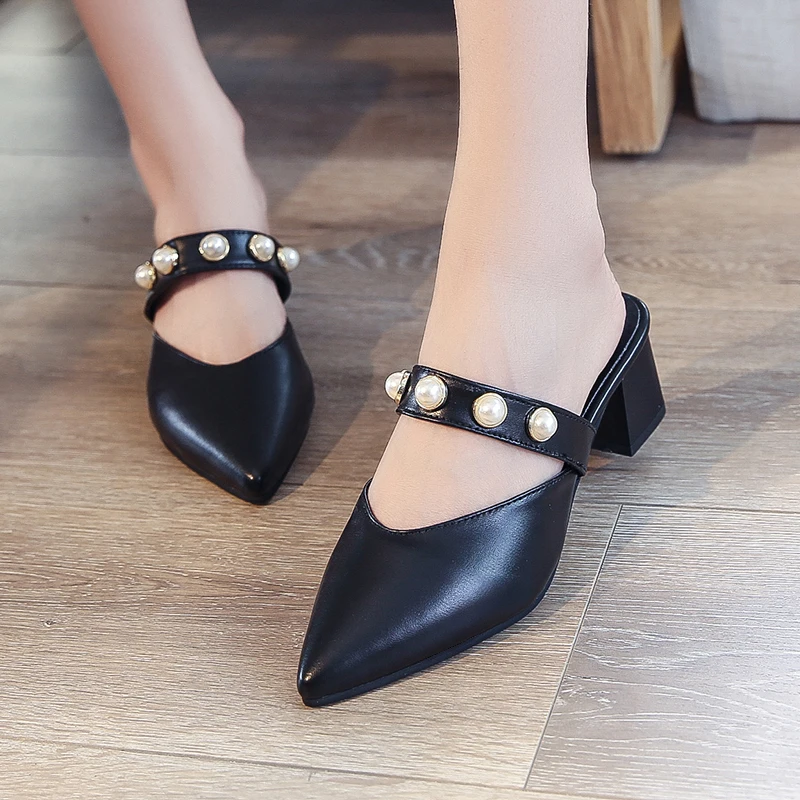 ladies slippers with a small heel