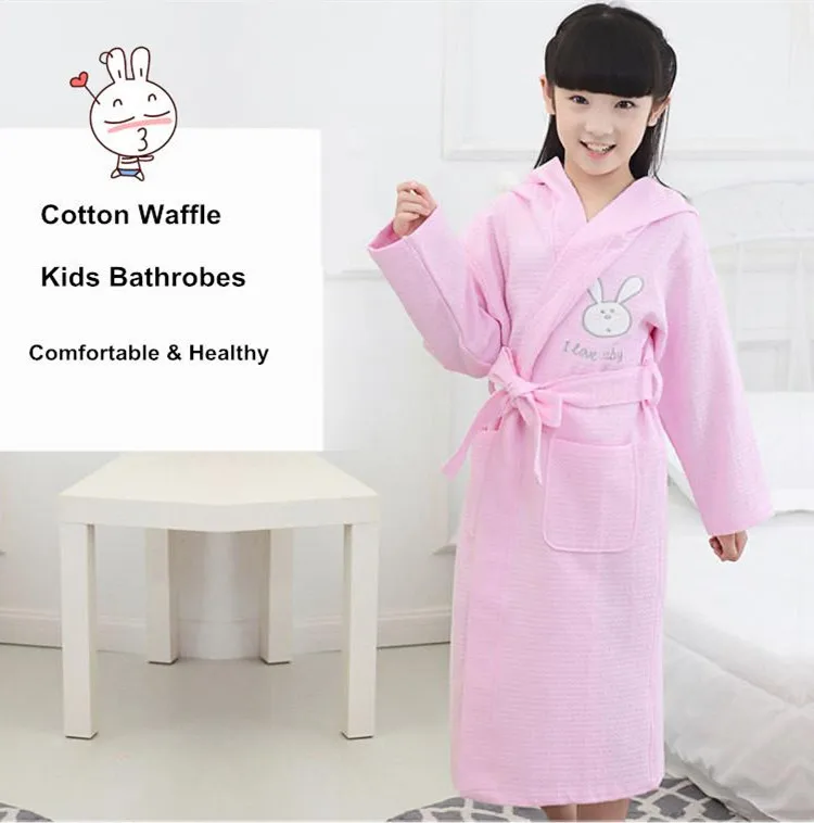 Boys Girls Bathrobe Waffle Robes Children's Bathrobes Kids Hooded White Blue Pink Sleepwear  Robes Lovely Rabbit Pajamas 04