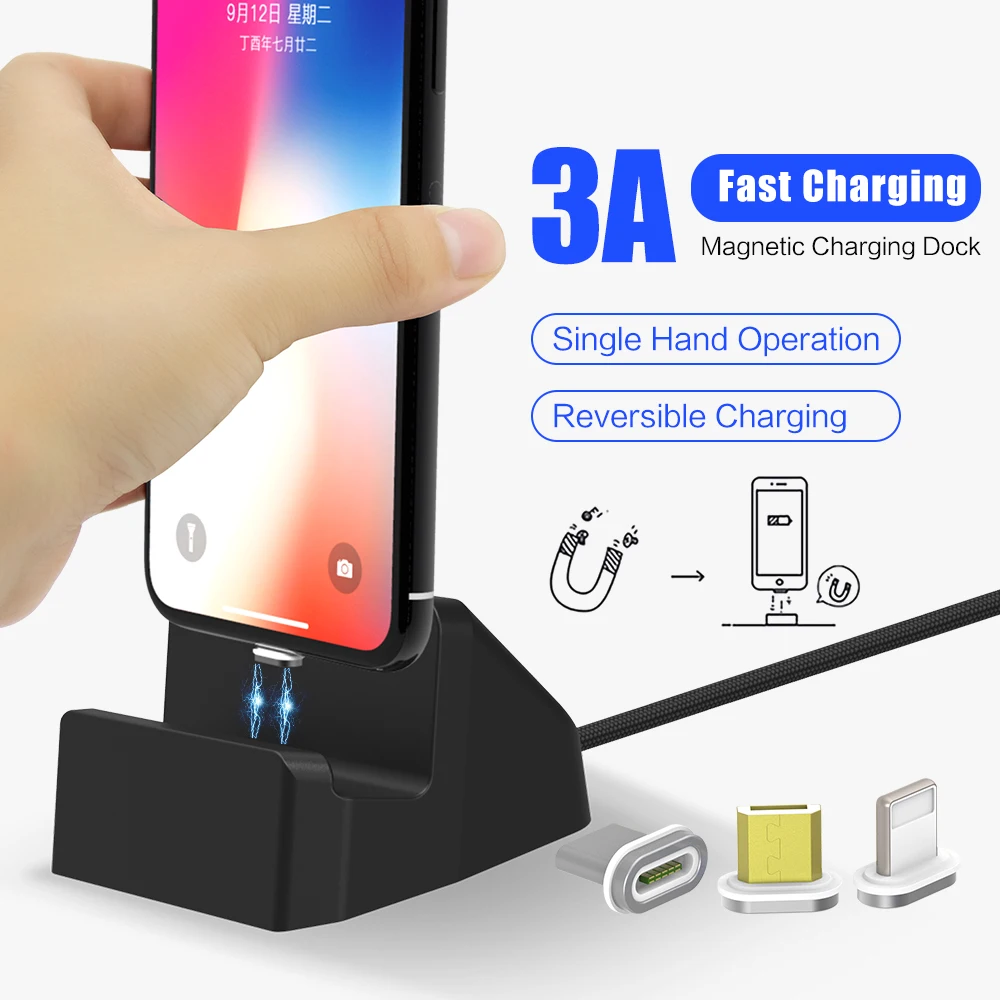 

SIKAI 10th Gen Magnetic Charging Dock Micro usb Charging Stand USB C Data cable for iPhone Samsung 3A 15W Quick Charging Charger
