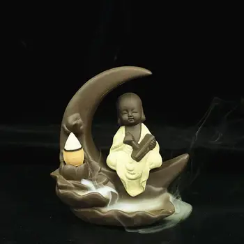 

Traditional Purple Sand Smoke Waterfall Little Monk Buddha Backflow Incense Burner Incense Cone Sticks Holder Home Decor