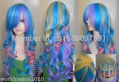 parrucca perruque 0FY****** Harajuku Lolita Multi-Color mix Long Curly Cosplay Heat-Resistant wig |