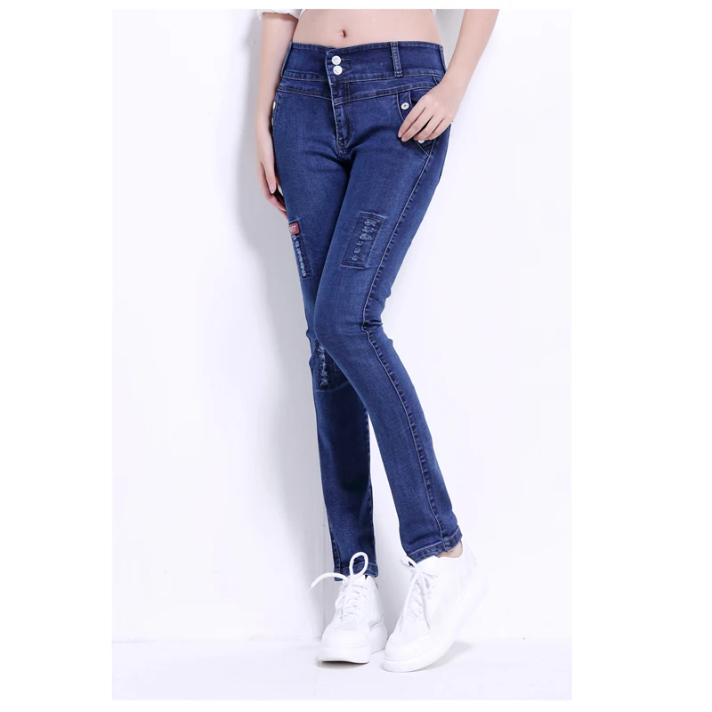

2017 new casual high waist jeans Spring elastic skinny ripped denim jeand fashion Slim thin pencil pants female stitching jeans