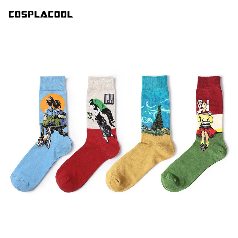 

[COSPLACOOL]]Van Gogh Art Abstract Oil Painting Socks Character Unisex Men Harajuku Design Socks Cotton Calcetine Novelty Funny