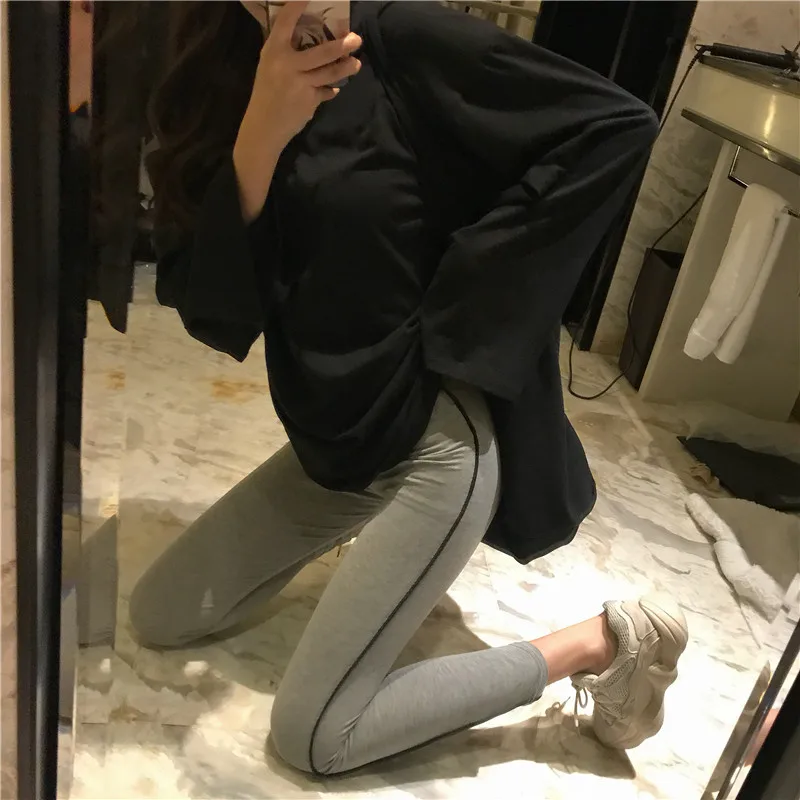 

2018 autumn new striped women pencils pants casual high elastic lady slim sexy running solid sexy pants top quality