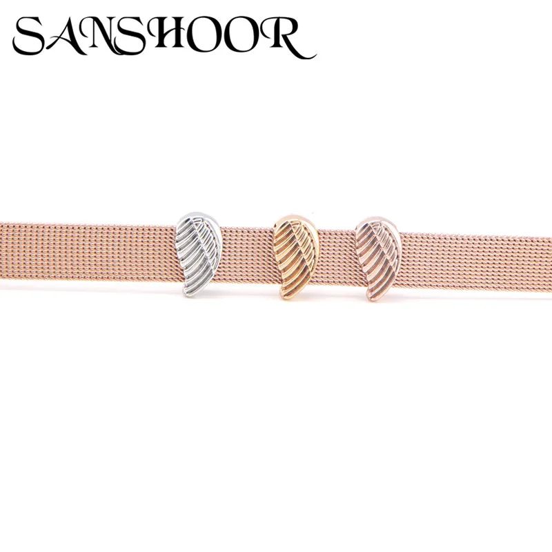 

SANSHOOR Jewelry Small Angel Feather Wings Slide Charms for 10mm Leather Stainless Steel Mesh Bracelet DIY Accessories Making