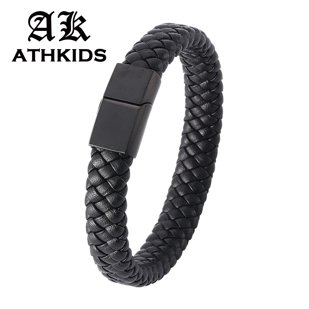 

New Fashion Braided Leather Bracelet for Men Women Stainless Steel Magnetic Clasp Male Bracelets Bangles Men Jewelry Gift PD0740