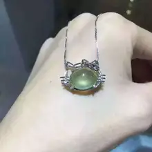 Натуральный пренит камень кулон 925 серебро натуральный драгоценный камень кулон ожерелье модный прекрасный кот женщин Девушка ювелирные изделия