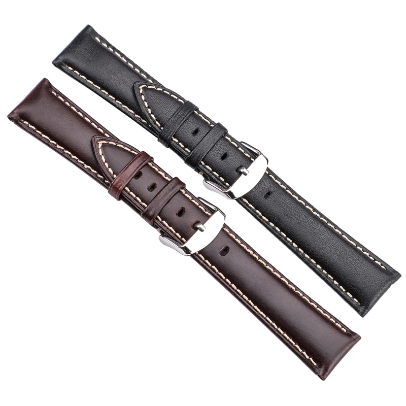 Ремешок для часов ручной работы из натуральной кожи 18, 19, 20, 21, 22, 24 мм, черный, темно-коричневый винтажный браслет на запястье, стальная пряжка