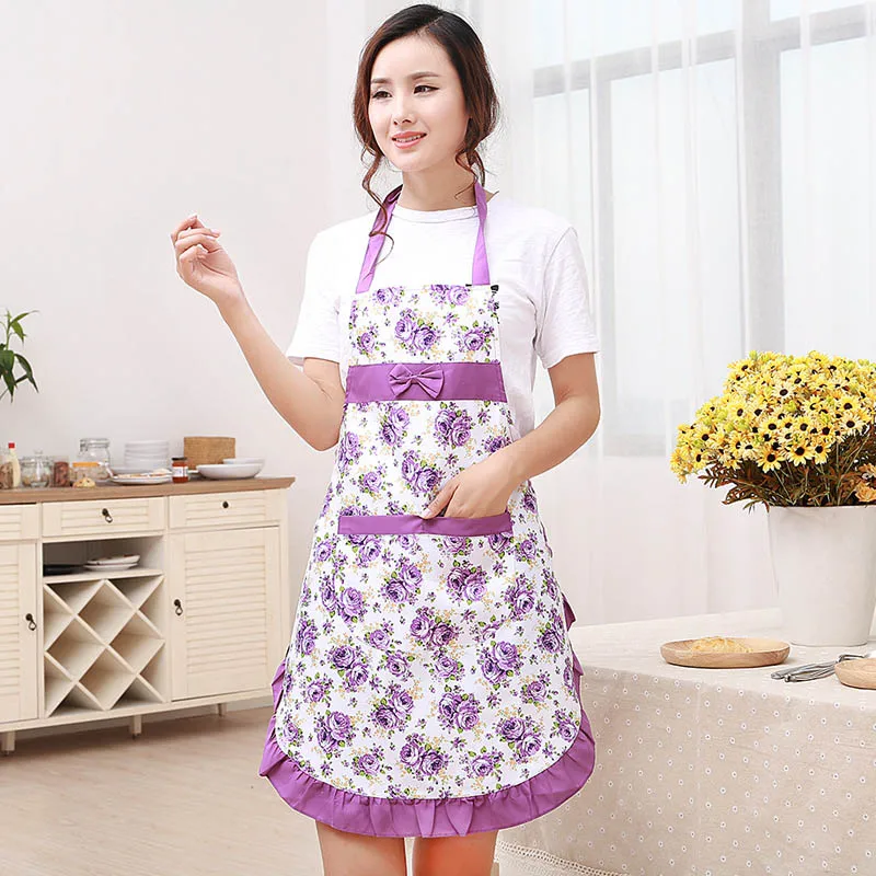 

New Printed Apron with Pockets Waterproof Floral Bib Kitchen Soil Release Bowknot Home Textiles Breech Cloth DC112