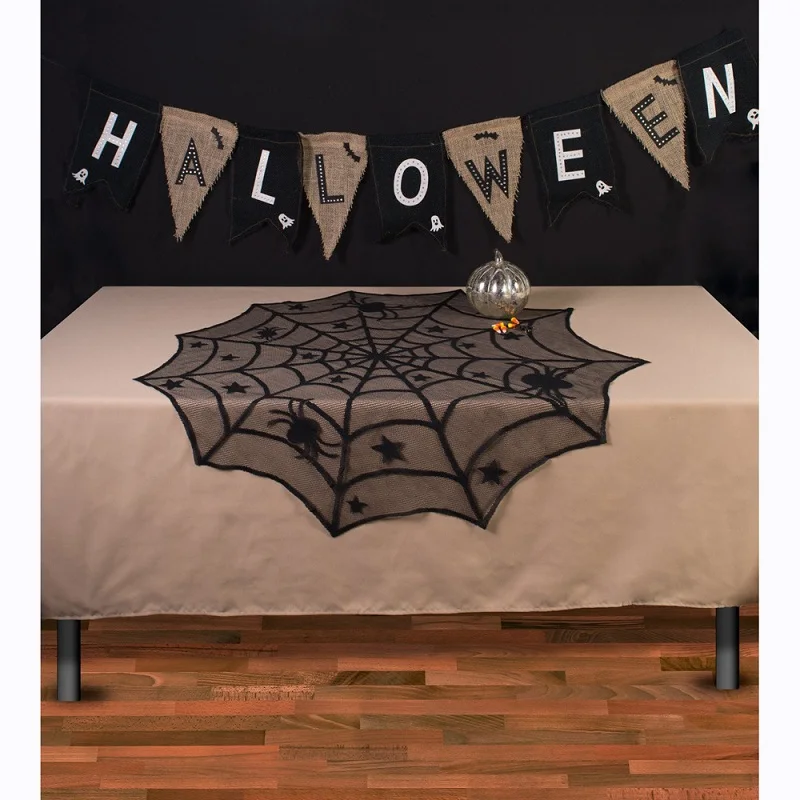 Halloween Black Lace Spider Mesh Tablecloth Ghost Festival Decoration
