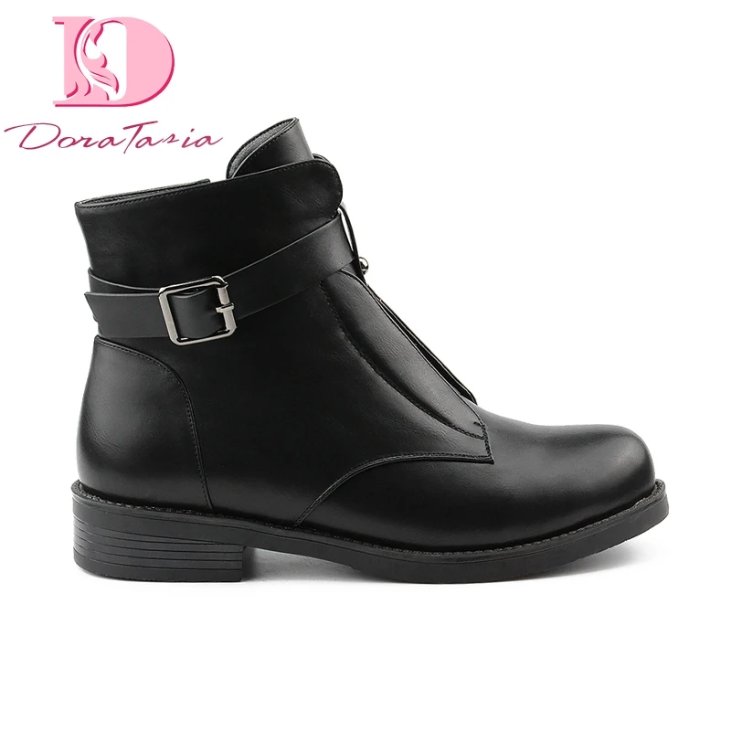 DoraTasia 2019 Brand New Buckles Square Heels Women Boots Plus Size 42 Black Ankle Boots Chic Style Women Shoes
