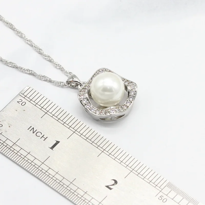 Белый пресноводный жемчуг, серебряный цвет, ювелирные наборы для женщин, ожерелье, подвеска, серьги, кольца, подарочная коробка