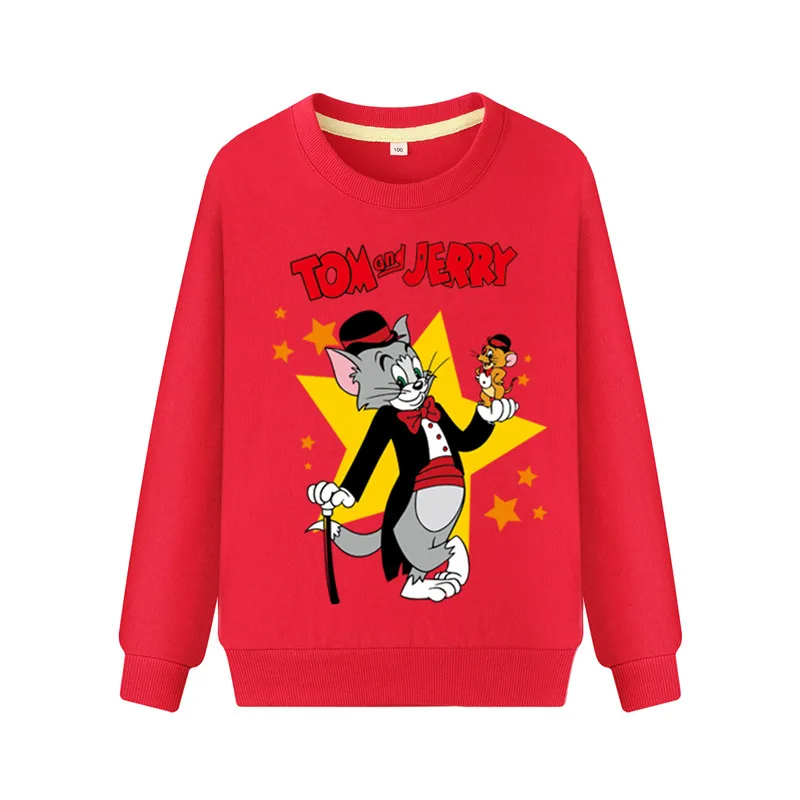 Детский пуловер с длинными рукавами; толстовки; детские весенние повседневные толстовки с капюшоном для улицы; толстовки с капюшоном с объемным принтом «Том и Джерри» для мальчиков; ZB054 - Цвет: Red Sweatshirt
