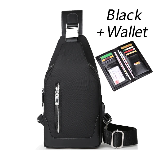 Мужская сумка-мессенджер на плечо из ткани Оксфорд нагрудные сумки через плечо повседневные сумки-мессенджеры мужские многофункциональные сумки с зарядкой через USB - Цвет: Black suit