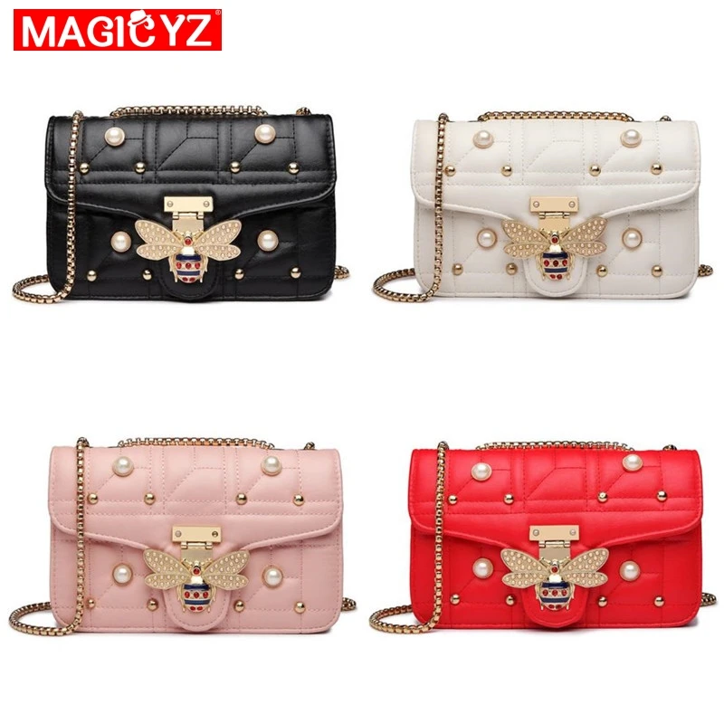 MAGICYZ الفاخرة الماس تصميم المرأة حقيبة يد الأزياء النحل اللؤلؤ حقيبة كتف العلامة التجارية الجلود مخلب محفظة الإناث Sac blosa MAGICYZ الفاخرة الماس تصميم المرأة حقيبة يد الأزياء النحل اللؤلؤ حقيبة كتف العلامة التجارية الجلود مخلب محفظة الإناث Sac blosa