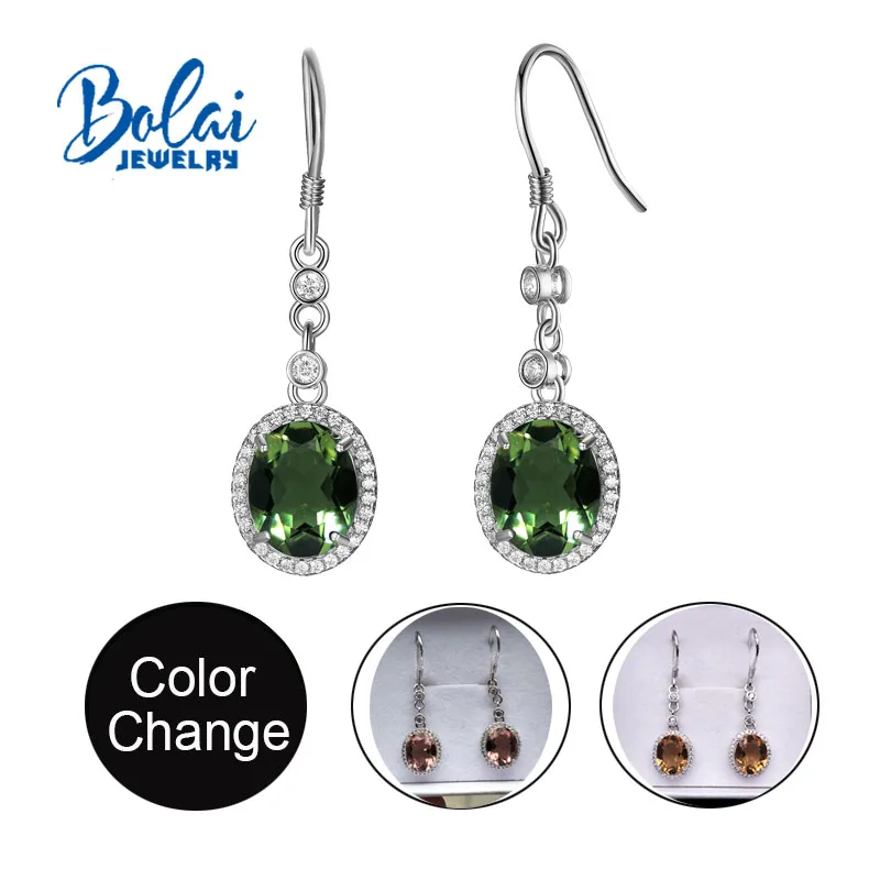 

Bolaijewelry, color change Zultanite 925 sterling silver long style earring for women created gemstone fine jewelry anniversary