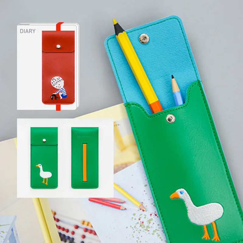 

PU Leather Cartoon Eco-friendly elastic buckle book pencil case office student Stationery fashion pen bag wholesale